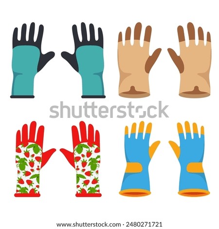 Gardening gloves vector cartoon set isolated on a white background.