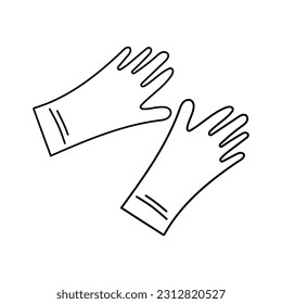 Guantes de jardinería para trabajar aislados de fondo blanco. Ilustración del vector de contorno. Protección de mano de cría, seguridad de guantes