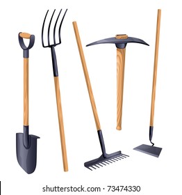 Gardening groundworks tools. Vector.