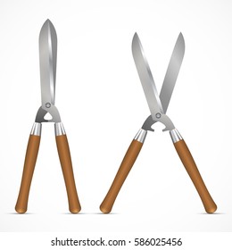 Gardening handmade scissors for trimming. Pruning shears. Hedge Trimmers isolated on a white background. Vector illustration