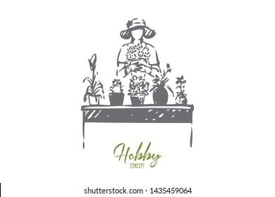 Gardening hobby concept sketch. Isolated vector illustration