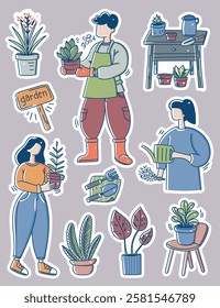 Gardening hobby lifestyle , Stickers with die cut lines