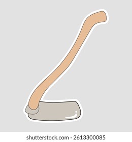 Gardening Hoe Vector Illustration Sticker. Vector sticker of a gardening hoe with a wooden handle and a grey metal blade. Ideal for farming, gardening, and landscaping-themed designs