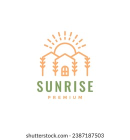 gardening home leaves sunrise minimalist style simple colorful feminine logo design vector icon illustration