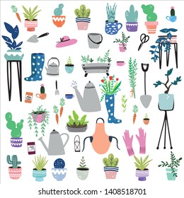 Gardening and home plants isolated vector objects. Trendy hand drawn style.
