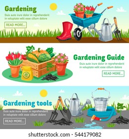 Gardening horizontal banners with guide information about measures for growing of agricultural products flat vector illustration 