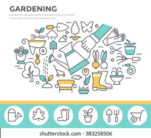 Gardening and horticulture concept illustration, thin line flat design