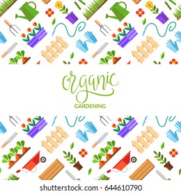 Gardening and horticulture, hobby tools, vegetables crate and plants. vector illustration