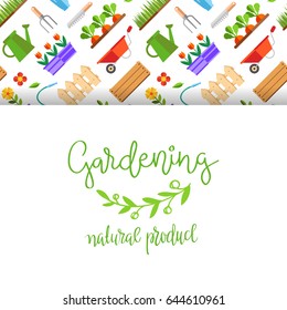Gardening and horticulture, hobby tools, vegetables crate and plants. vector illustration