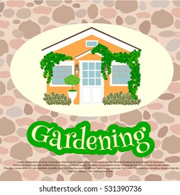 Gardening of House and Croft on the Stone background Vector illustration