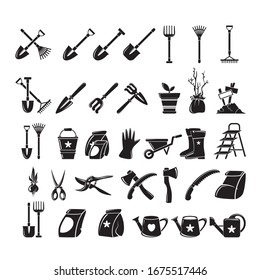 Gardening icon bit set. Isolated garden equipment picture, detailed design, growing tools