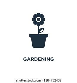 Gardening icon. Black filled vector illustration. Gardening symbol on white background. Can be used in web and mobile.