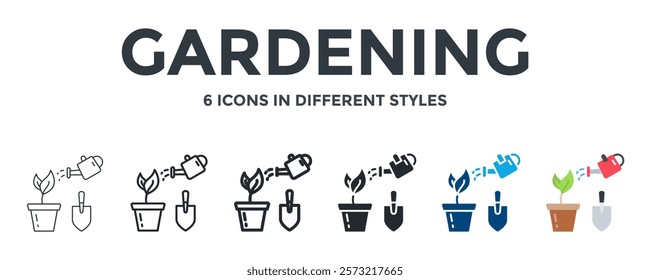 Gardening Icon In Different Style Vector Illustration. Designed In Thin Line, Regular Line, Bold Line, Glyph, Color Fill, And Flat Style Can Be Used For Web