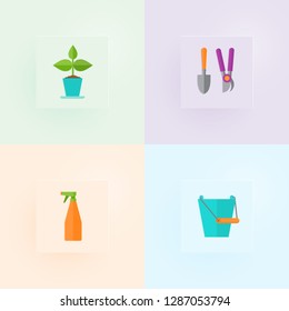 Gardening icon. Garden tools. Flat style, vector illustration.