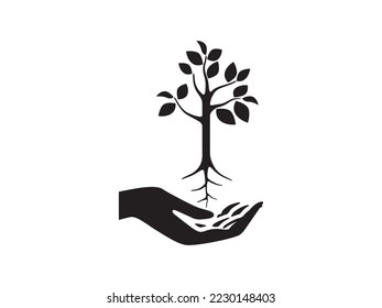 gardening icon, hand carrying plant seeds