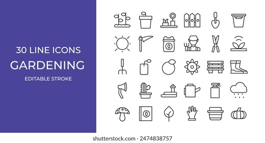 Gardening icon illustration vector stroke editable. axe, plant, seed, and more