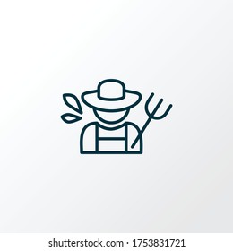 Gardening icon line symbol. Premium quality isolated farmer with hayfork element in trendy style.