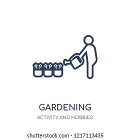 Gardening icon. Gardening linear symbol design from Activity and Hobbies collection. Simple outline element vector illustration on white background.