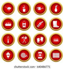 Gardening icon red circle set isolated on white background