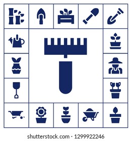  gardening icon set. 17 filled gardening icons.  Simple modern icons about  - Bamboo, Watering can, Plant, Rake, Shovel, Gardener, Wheelbarrow, Sunflower, Flowerpot, Plants