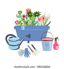 Gardening icon set, Garden and orchard collection tools and decoration, isolated on white background. Vector illustration.