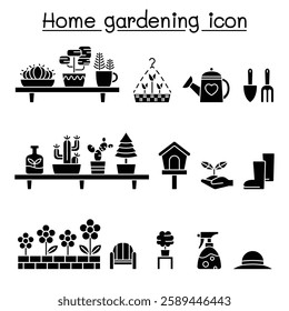 Gardening icon set in glyph style