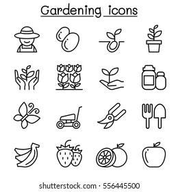 Gardening icon set in thin line style