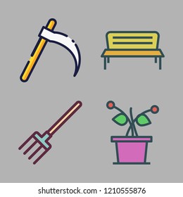 gardening icon set. vector set about mower, pitchfork, plant and bonsai icon icons set.