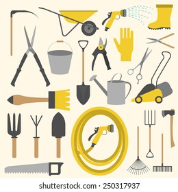Gardening icon set. Working tools. Vector illustration