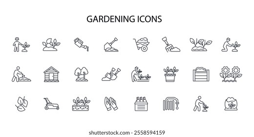 Gardening icon set.vector.Editable stroke.linear style sign for use web design,logo.Symbol illustration.