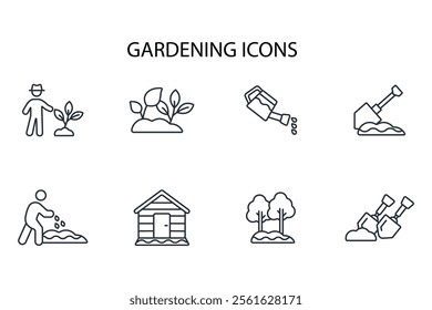 Gardening icon set.vector.Editable stroke.linear style sign for use web design,logo.Symbol illustration.