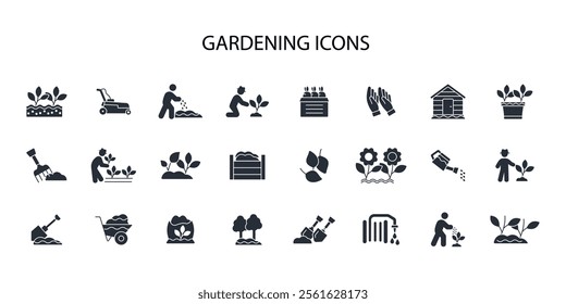 Gardening icon set.vector.Editable stroke.linear style sign for use web design,logo.Symbol illustration.