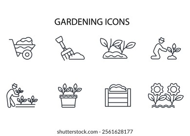 Gardening icon set.vector.Editable stroke.linear style sign for use web design,logo.Symbol illustration.