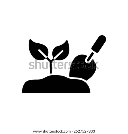 Gardening icon. Simple solid style. Garden, farming, shovel, soil, spade, organic, trowel, dirt, nature, farm, agriculture concept. Black silhouette, glyph symbol. Vector illustration isolated.