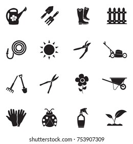 Gardening Icons. Black Flat Design. Vector Illustration. 