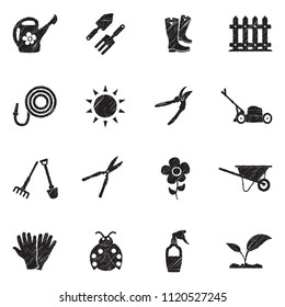 Gardening Icons. Black Scribble Design. Vector Illustration.