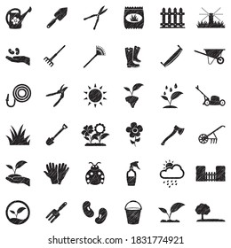 Gardening Icons. Black Scribble Design. Vector Illustration.