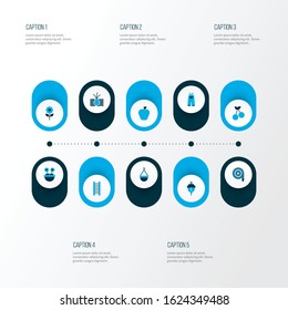 Gardening icons colored set with apple, floral, cherry and other petal elements. Isolated vector illustration gardening icons.