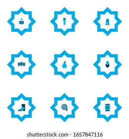 Gardening icons colored set with sun power, corn, carrot and other boots elements. Isolated vector illustration gardening icons.