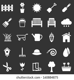 Gardening icons on black background, stock vector