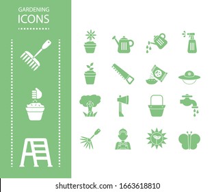 gardening icons over white background, silhouette style, vector illustration