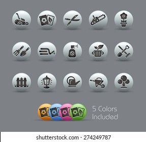 Gardening Icons. Pearly Series. It includes 5 color versions for each icon in different layers.