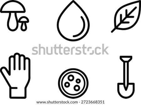 Gardening icons representing various elements of nature and cultivation displayed in a simple graphic style