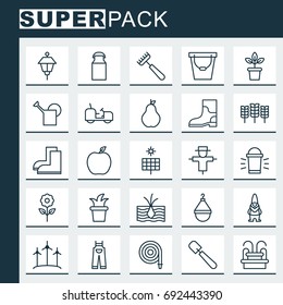 Gardening Icons Set. Collection Of Garden Clothes, Care, Flowerpot And Other Elements. Also Includes Symbols Such As Park, Overalls, Nectarine.