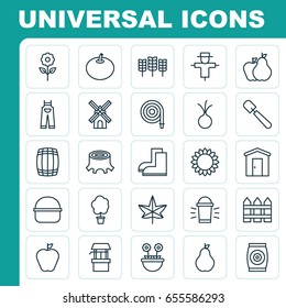Gardening Icons Set. Collection Of Tree Stub, Herb, Fire Tube And Other Elements. Also Includes Symbols Such As Fruit, Flower, Herb.