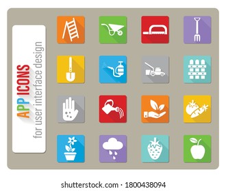 gardening icons set in flat design with long shadow