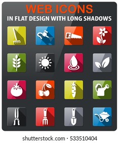 gardening icons set in flat design with long shadow