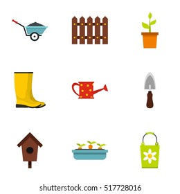 Gardening icons set. Flat illustration of 9 gardening vector icons for web