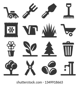 Gardening Icons Set on White Background. Vector