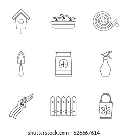 Gardening icons set. Outline illustration of 9 gardening vector icons for web